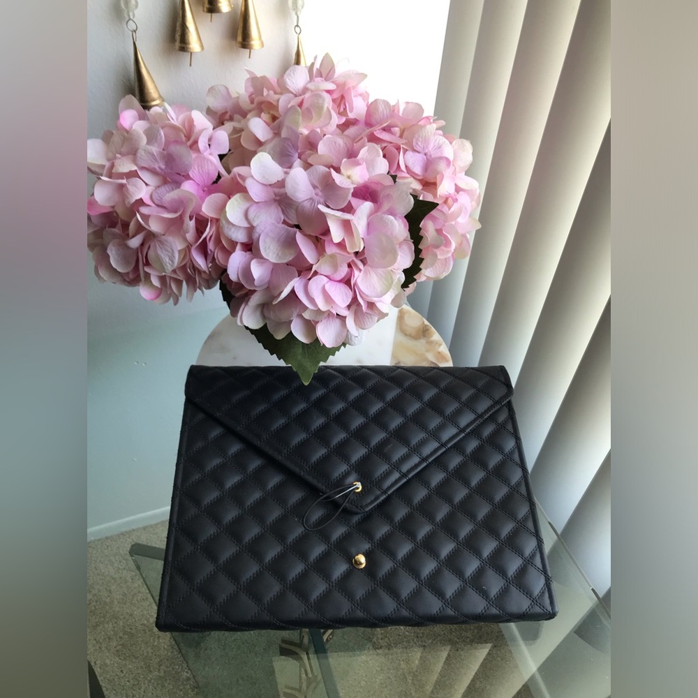 NWOT UNISEX EXPANDABLE FILE QUILTED BLACK WATERPROOF LETTER SIZE 13 SECTIONS
